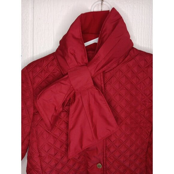 Isaac Mizrahi Live Coat Women's 2 Red Neck Bow Quilted Zip Snap Long Length - Picture 5 of 11